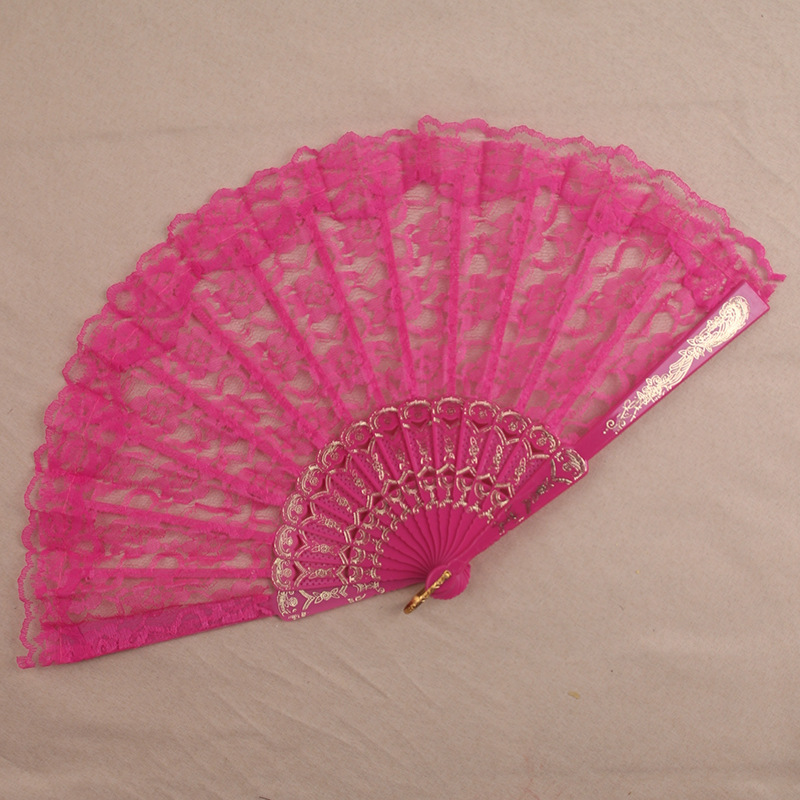 Lace fan Net red fan orchid transparent fan silk fan Chinese style dance fan cheongsam props color multi-factory direct sales