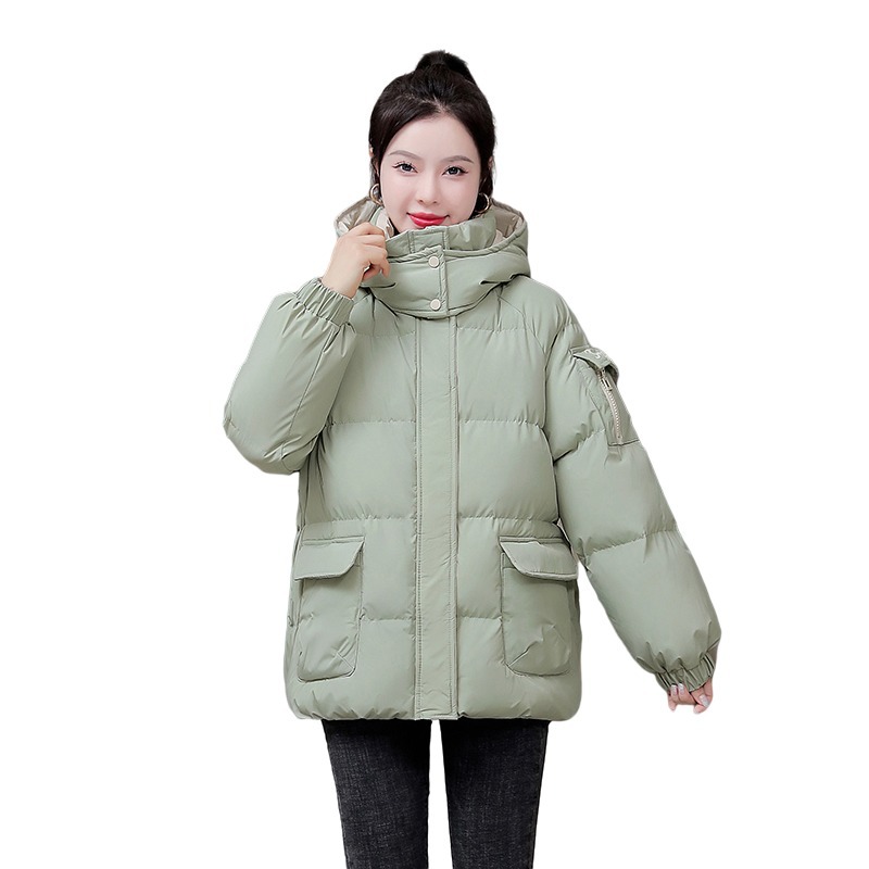 2022 New Winter Bread Suit Short Thickened Casual Tooling Printing Bread Down Cotton Cotton Women's Coat