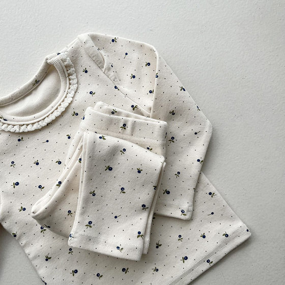 Korean-style Baby Cotton Printed Stretch Home Suit Newborn Fashionable Lovely Lace Suit Comfortable Fashionable