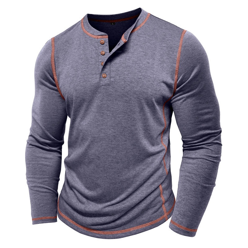 2024 Men's Wear Fall/Winter plus size Men's Long-sleeved T-shirt Men's Henry Shirt Four-button Top