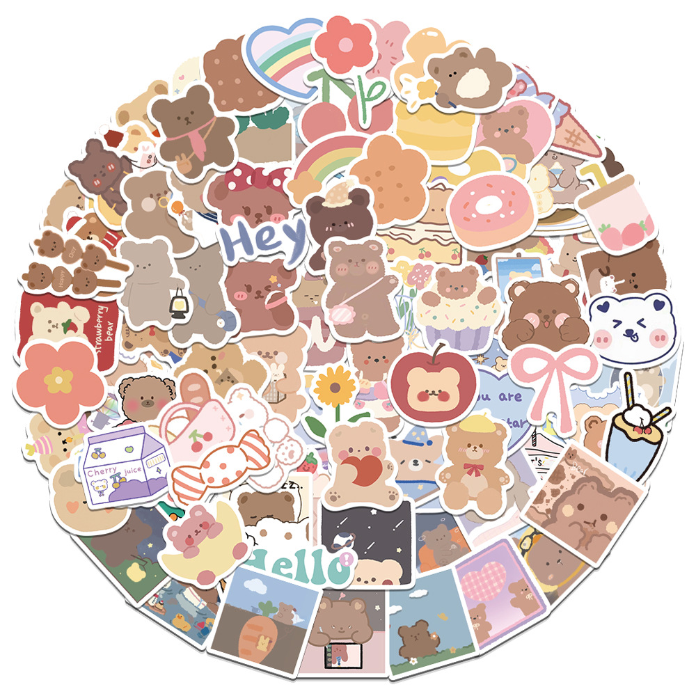 102 ins style Korean bear sticker cartoon small fresh Cup mobile phone tablet decoration waterproof DIY sticker