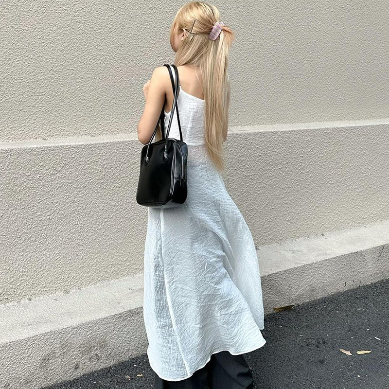 2023 Beach Vacation Texture Fabric Crossover V-Neck Sleeveless Top Hot Girl Personalized Ribbon Sling Top Summer