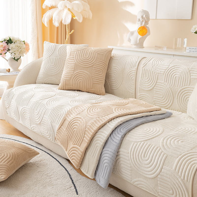 Sofa Cushion Autumn and Winter Plush Thickened Non-slip 2022 New Cushion Winter Quilted Sofa Cover Cover Cloth Solid Color