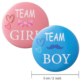 baby shower sex reveal party boys and girls pink Blue team boy girl tinplate badge