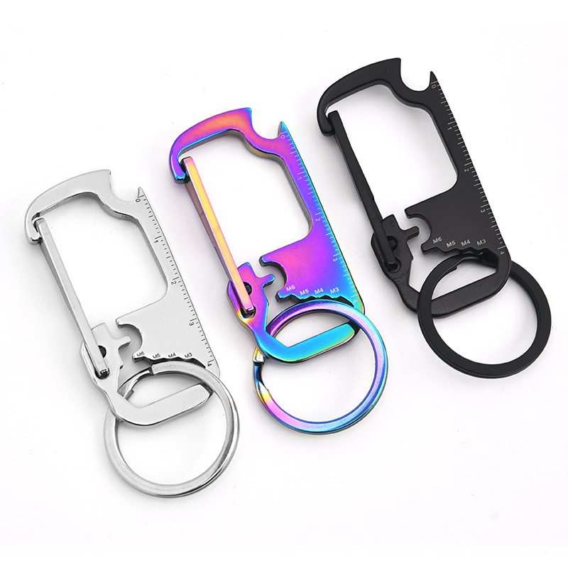 Stainless Steel Keychain Pendant Keychain Multifunctional Belt Opening Waist Hanging Accessories with Bottle Opener Ruler Hexagon