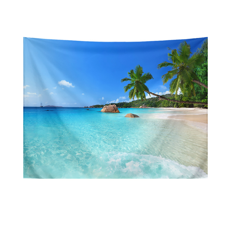Seaside landscape tapestry Blue Sky coconut tree beach background wall hanging cloth living room bedroom background wall decoration tapestry
