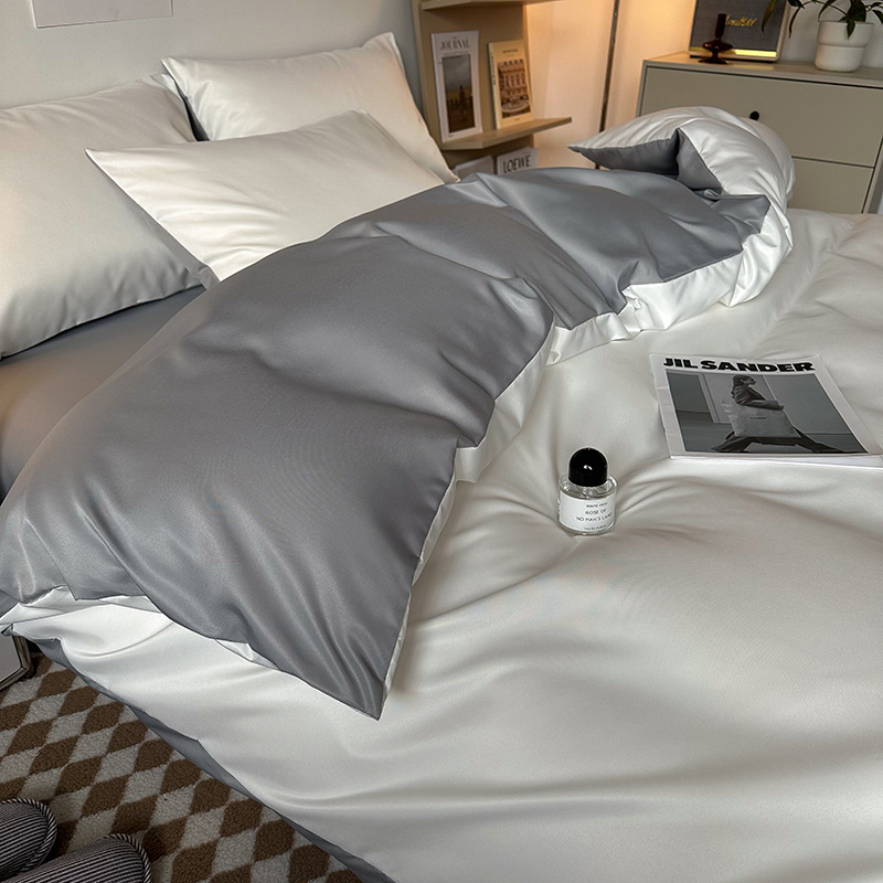 Ice Silk Four-piece Bed Sheet for Student Dormitory Summer Bed Cover Light Luxury Simple Quilt Cover High-grade Bedding 2m Quilt Cover for Hair
