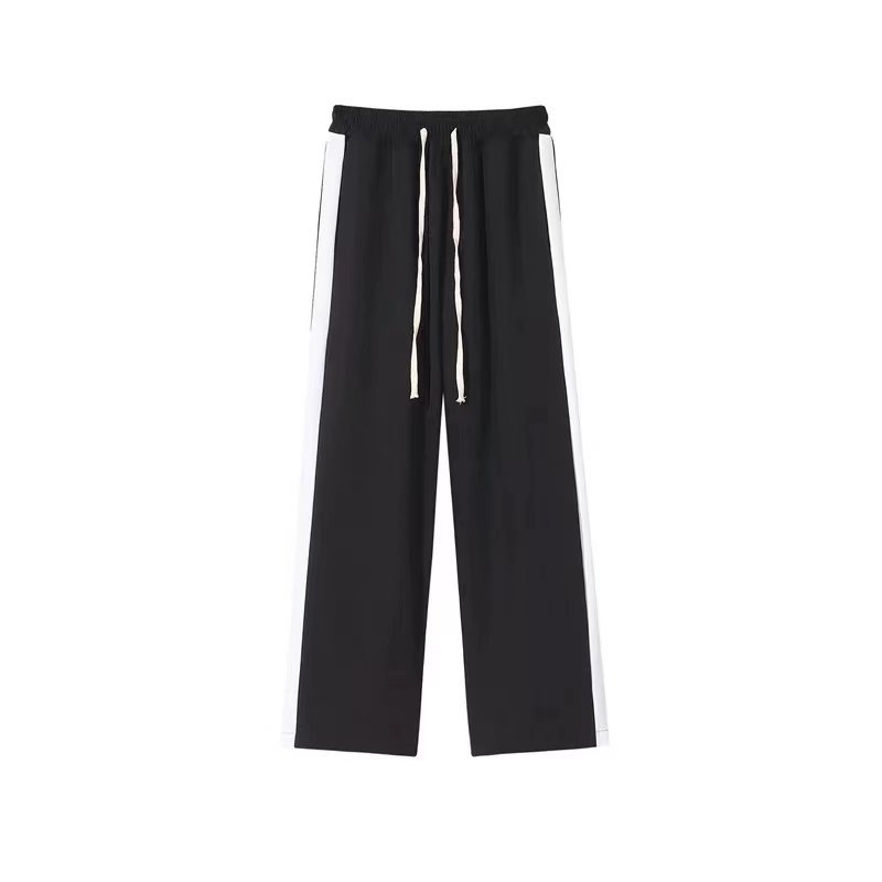 Side Stripe Contrast Cropped Casual Pants Men's Wide Leg Loose Straight Pants Korean Fashionable Student Sports Long Pants