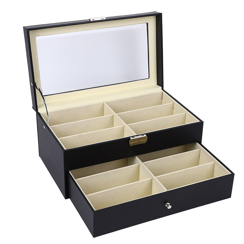 Household Collection 12-grid wooden pu leather glasses storage box glasses case display box double-layer glasses storage box leather