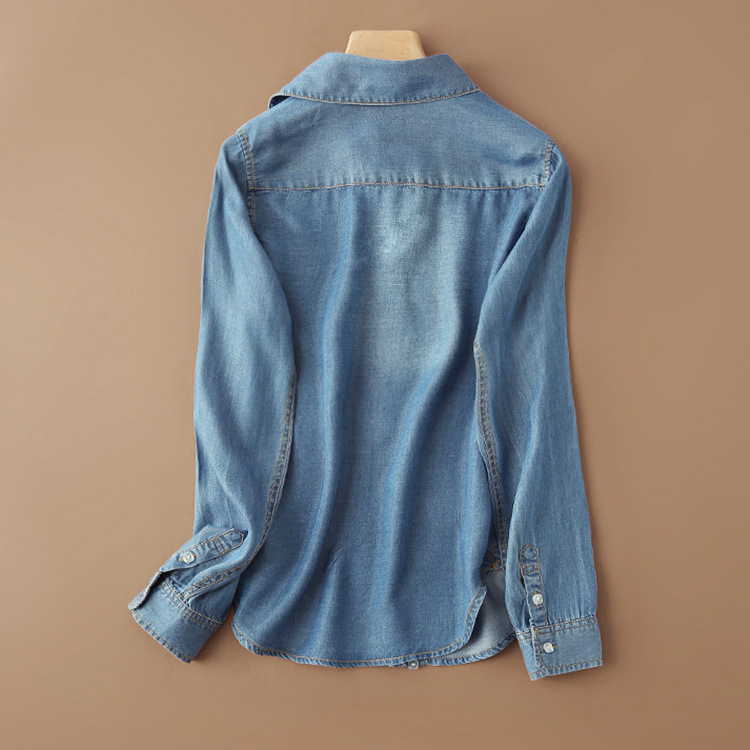 Tencel denim shirt women's sand wash design sense 2024 spring new retro French shirt long sleeve women's wholesale