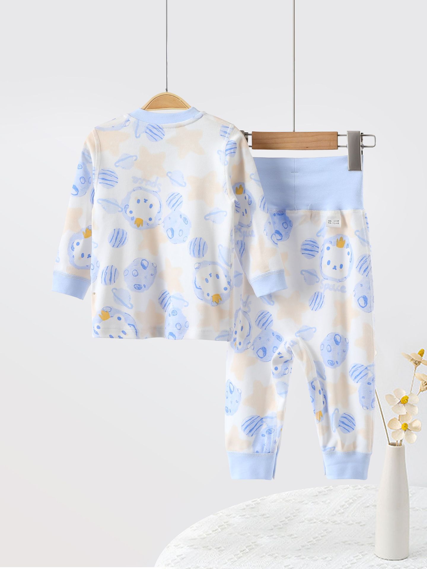 嬰兒衣服春秋長袖分體爬服兒童家居服新生兒純棉高腰套裝PP褲