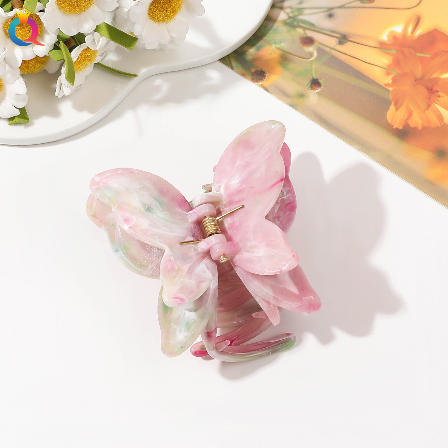 Qiyue cross-border marble pattern flower catch clip large egg flower hair clip plate hair shark clip hair catch hair accessories wholesale_voghion.com