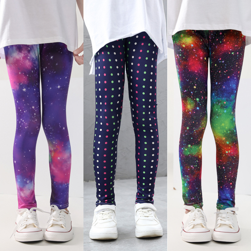 Girls' pants summer thin children's stretch leggings baby milk silk printed long pants no Pilling