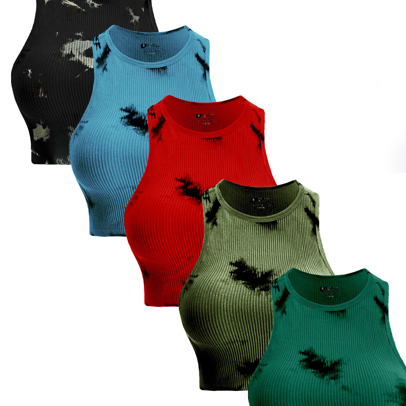 Cross-border European and American women's flat round neck rib tie-dye sports vest, summer women's, yoga gym exercise