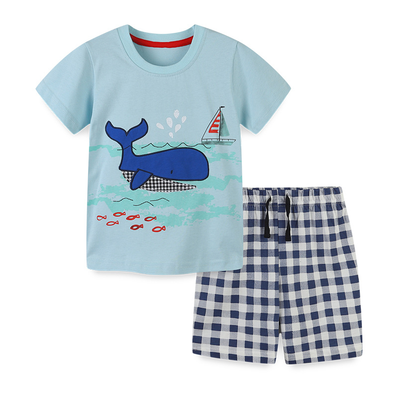 Summer New Children's Wear Wholesale Boys' suit Summer New Knitted Cotton Crewneck Shorts Two-Piece Set