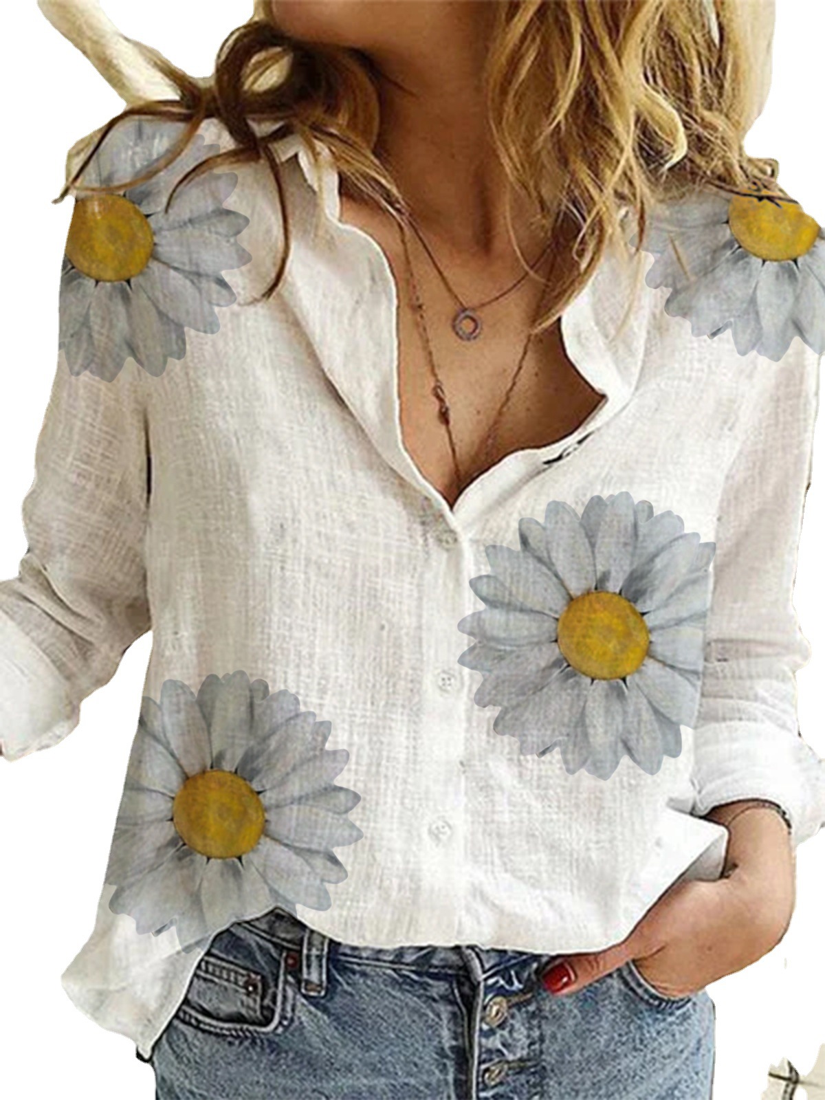2022 Europe and the United States cross-border for Amazon independent station digital printing loose casual cotton long sleeve shirt Women