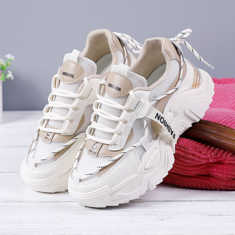 Women's Shoes Spring Breathable Sports Casual Shoes Hong Kong Style Torre Shoes Ins Trendy Thick Sole Increased Mesh 2024 New