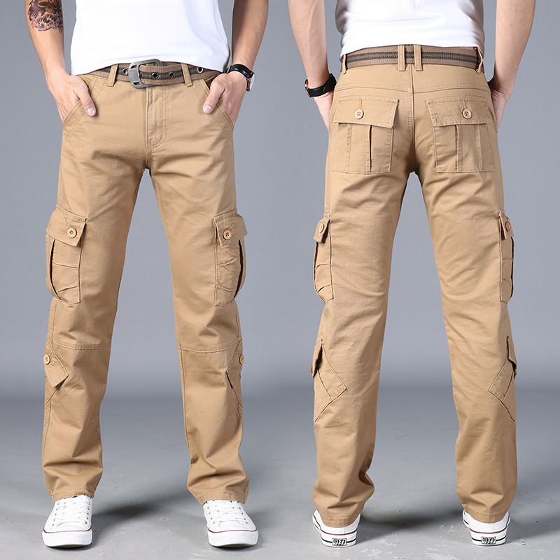 Pure Cotton Overalls Men's Loose Straight Multi-Bag Wear-Resistant Auto Repair Express Work Pants Special Forces Security Pants