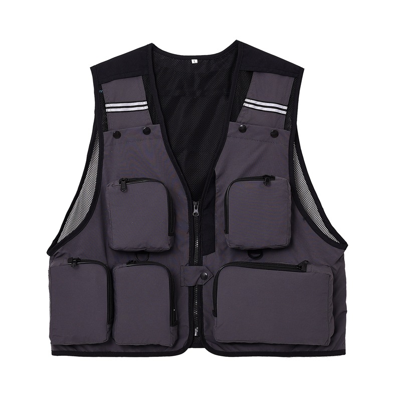 Outdoor multi-pocket photography vest fishing vest men's and women's vest wedding director advertising vest printed embroidered logo