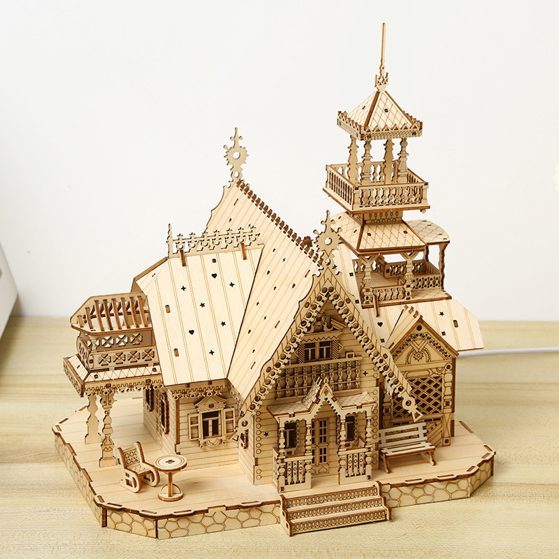 越境新品3d立体パズル木製玩具益智盛り合わせ玩具diy創意レトロ別荘