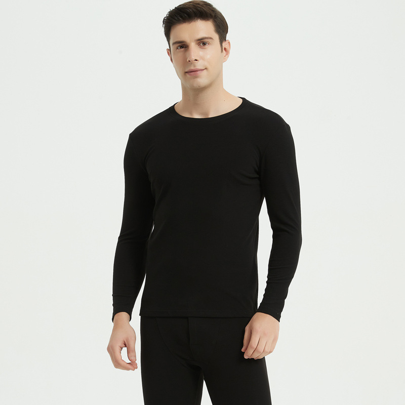 New Solid Color Double-sided Sanding Women's Thermal Underwear Autumn Clothes Round Neck Underwear Base Shirt Warm Suit for Men
