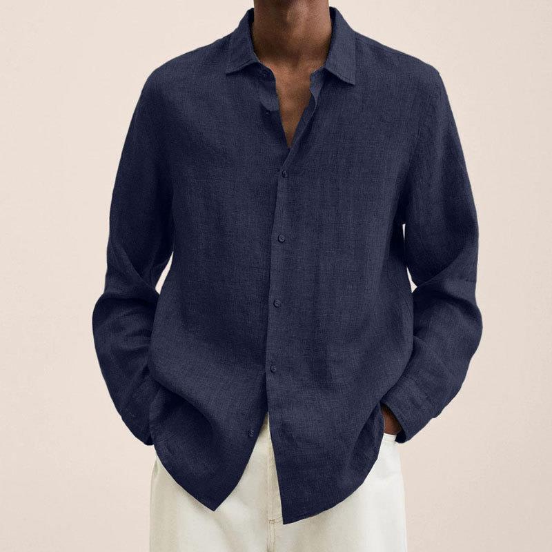 2025 Independent Station Wish Amazon Four Seasons Long-Sleeve V-Neck Loose Button Cotton Linen Cardigan Shirt for Men
