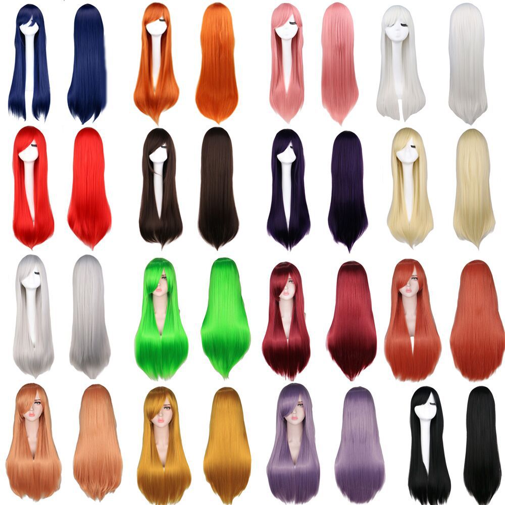 cos wig color long straight hair cosplay wig European and American animation spot 80cm wig spot