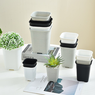 Square Vientiane Pot Home Gardening Plastic Flower Pot High Waist Pot Black Grey White Frosted Multi Meat