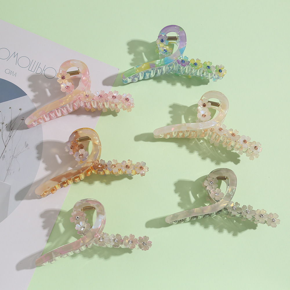 Cross-border Fresh and Sweet Flower Hairpin Diamond Clamp Acrylic Disc Hairpin Women's Bath Hair Clamp Internet Celebrant Headwear_voghion.com