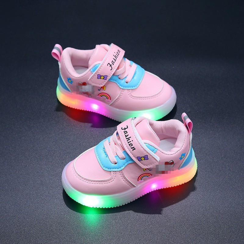 Light-on girls' shoes princess shoes leather sneakers children girls' spring and autumn sneaker white shoes casual shoes