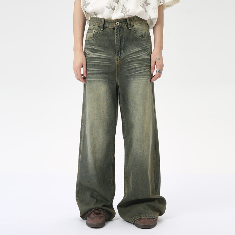 MTLCLOTHES Men's | 2024 Summer New American High Street Retro Old Straight Leg Jeans Tide