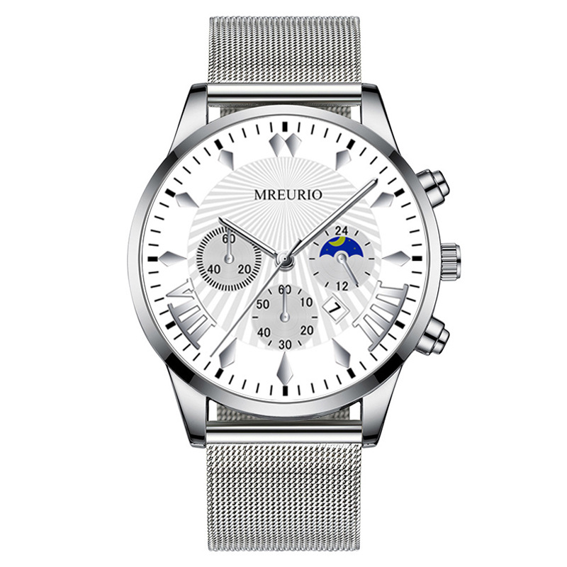 Foreign trade explosions fashion Moon three-eye calendar men's watches men's watches Milan with mesh belt manufacturers spot wholesale