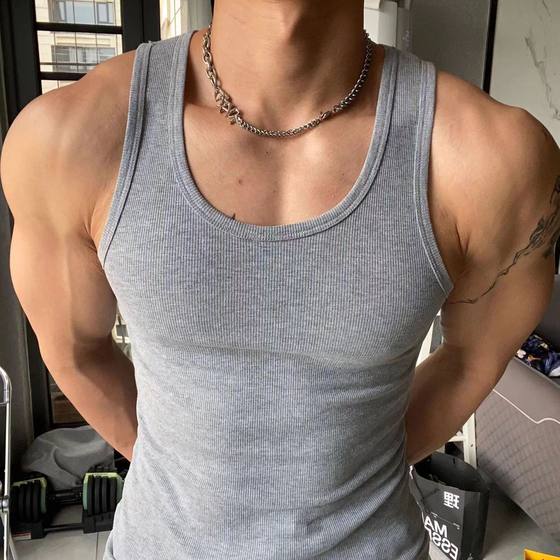Men's Vest Thickened Thick Threaded Vest 2*2 Men's American Sports Vest Hip-hop Slim Sweat Absorbing Base Shirt