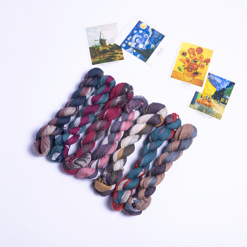 Spring 2022 spot foreign trade Bali yarn printed scarf color matching color imitation hand-painted tie-dyed twist crinkle scarf