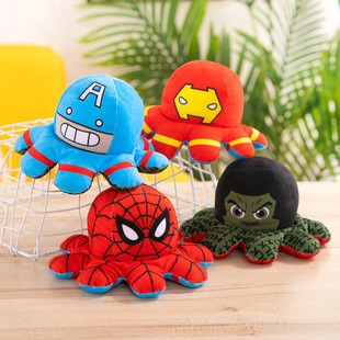 Flip Octopus Spiderman Captain America Hulk Iron Man Plush Toy Figure Marvel Anime Vacuum
