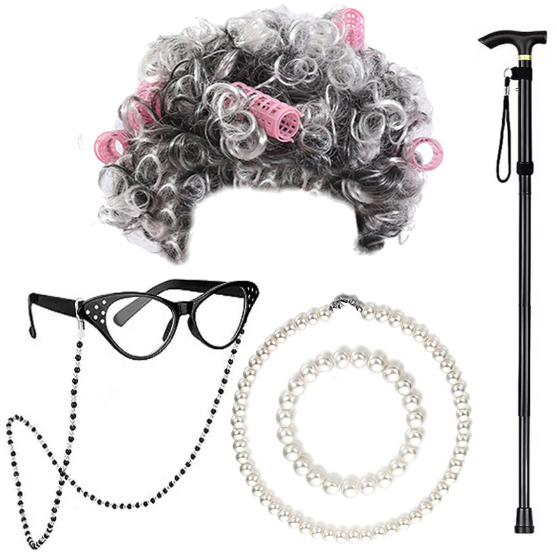 Halloween wig cos grandma children hair set Grandpa suit old lady adult masquerade supplies