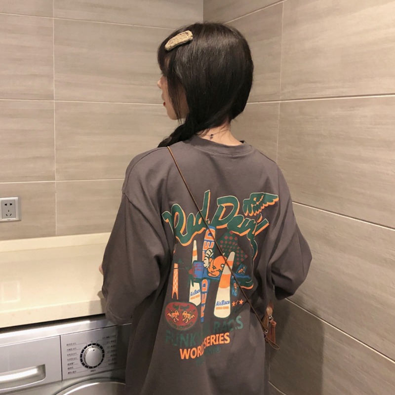 Hong Kong style short-sleeved T-shirt for women 2023 new summer loose Korean style ins trendy student Harajuku bf lazy style top clothes