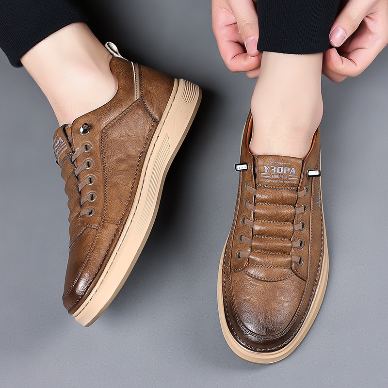 2024 spring new soft leather cowhide men's shoes cross-border soft bottom trendy all-match daily casual leather shoes board shoes wholesale