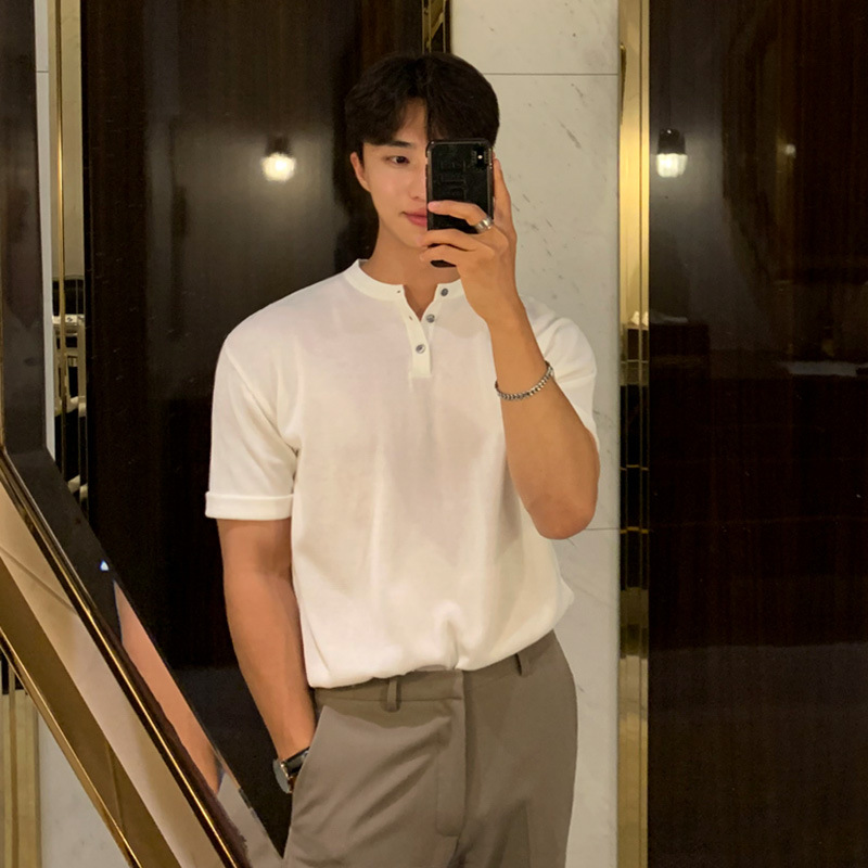 MYQ Men's Short Sleeve T-Shirt Korean Style Trendy Summer Thin Slim Half Sleeve Top Ice Silk Knitted Underwear