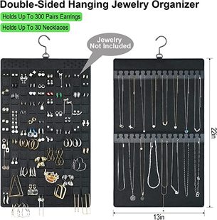 Cross-Border felt earrings necklace storage hanging bag jewelry storage bag ear hook jewelry display rack double-sided rotatable