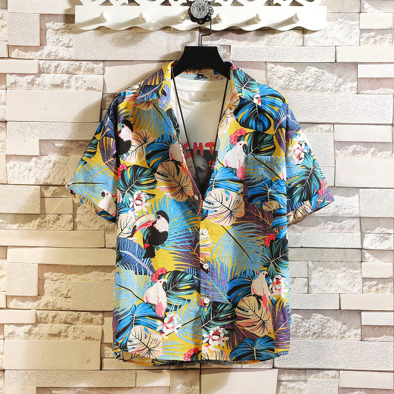 Summer Men's Shirt Beach Breathable Loose Hong Kong Style Youth Color Shirt TZ001-1-P25