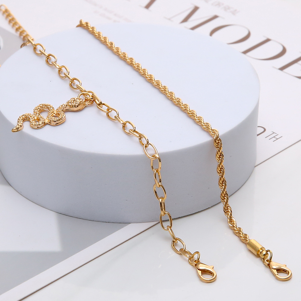 Cross-border Hot Selling Foot Chain Fashion Gold Plated Twist Snake Pendant Cross Chain Double Layer Foot Chain Women Wholesale