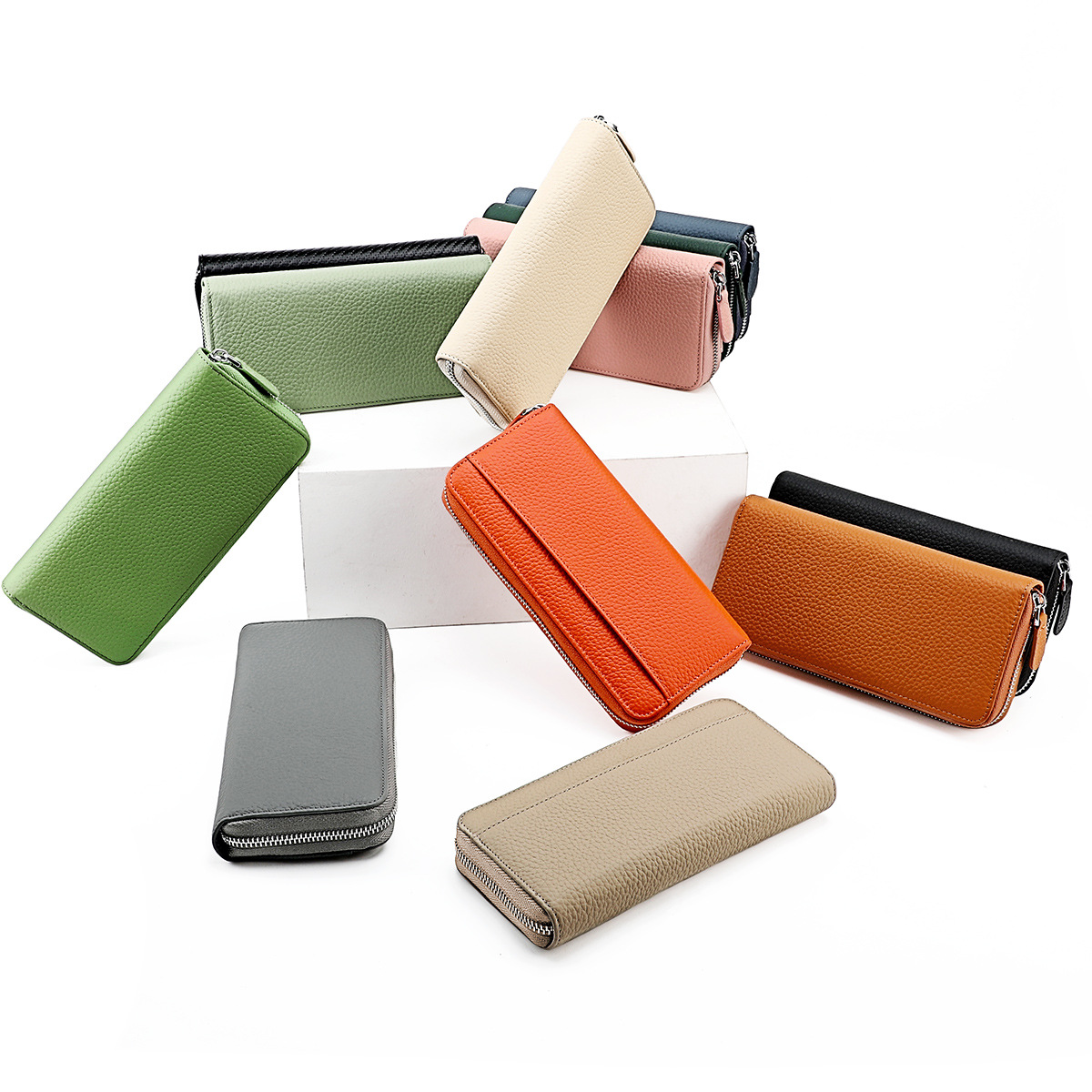 Anti-theft Brush Genuine Leather Women's Wallet Long Japanese Organ Card Bag Japanese RFID Clutch Bag Zipper Coin Purse