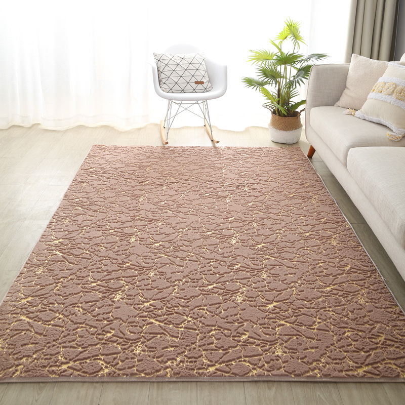 Marble Pattern Minimalist Rabbit Hair Imitation Carpet Living Room Coffee Table Thick Mat Bedroom Rabbit Hair Gold-Trim Anti-Slip Absorbent Mat
