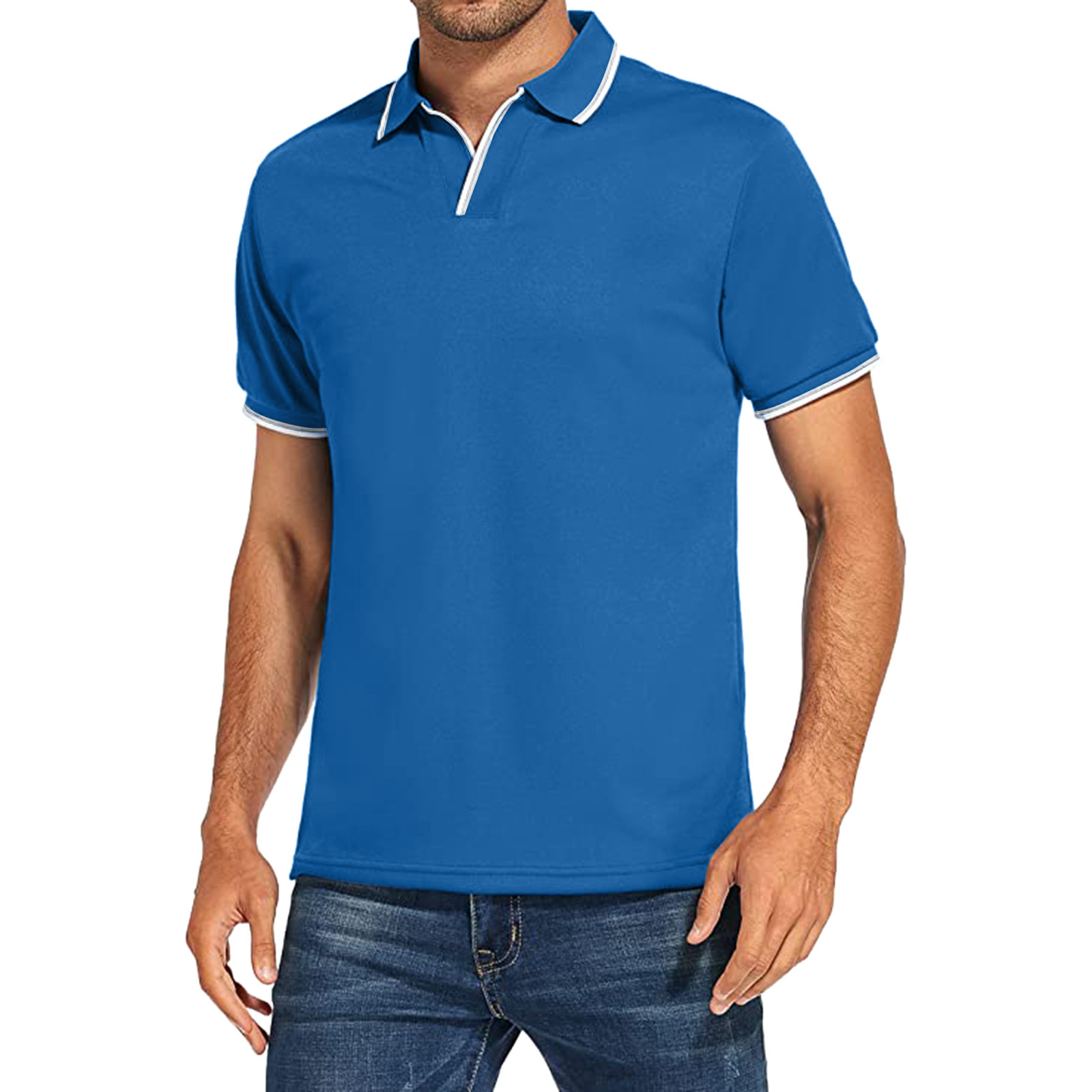 Men's New Simple Casual POLO Short-sleeved T-shirt Solid Color Sports Casual POLO Shirt