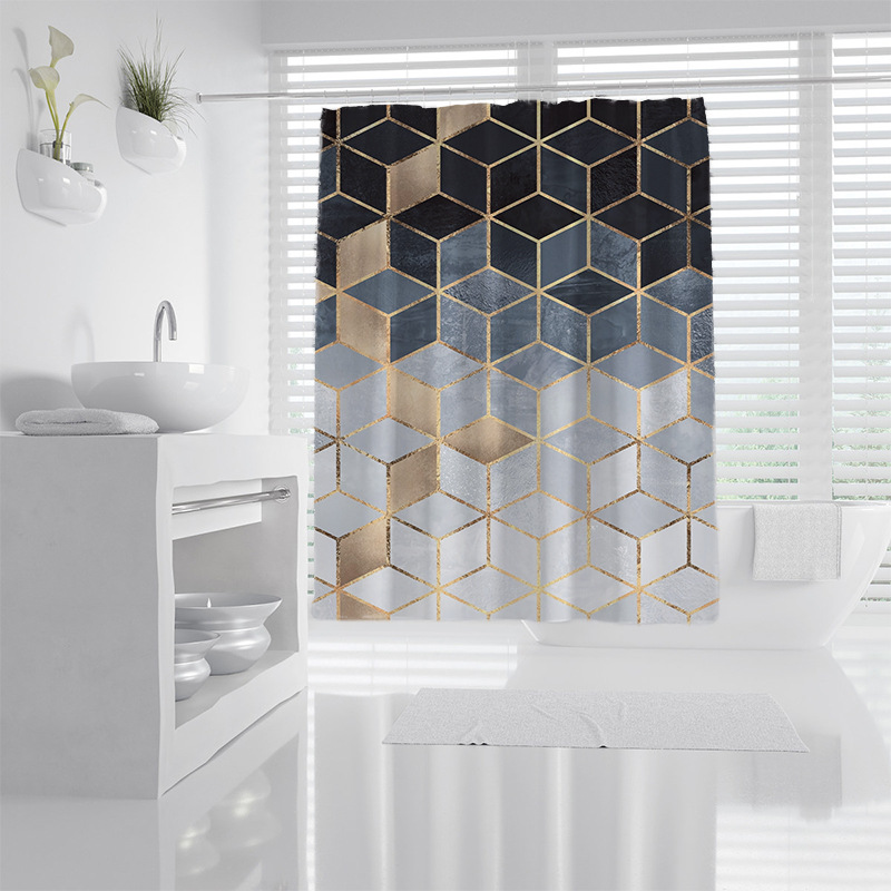 Cross-border supply marble shower curtain 3D digital printing waterproof shower curtain bathroom mat toilet four-piece set