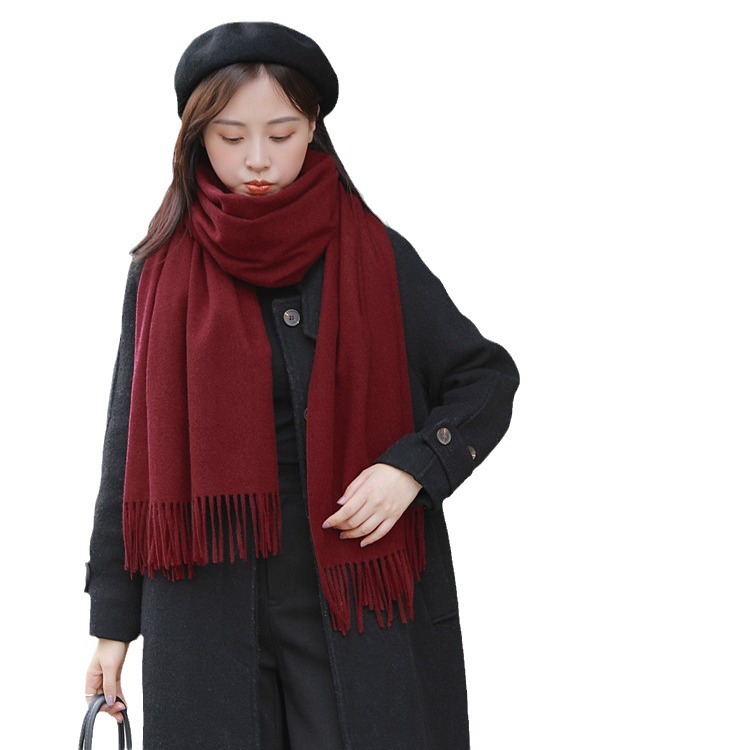 Cashmere Scarf Women's Autumn and Winter Solid Color Scarf All-match Korean Style Women's Shawl High-grade White Scarf