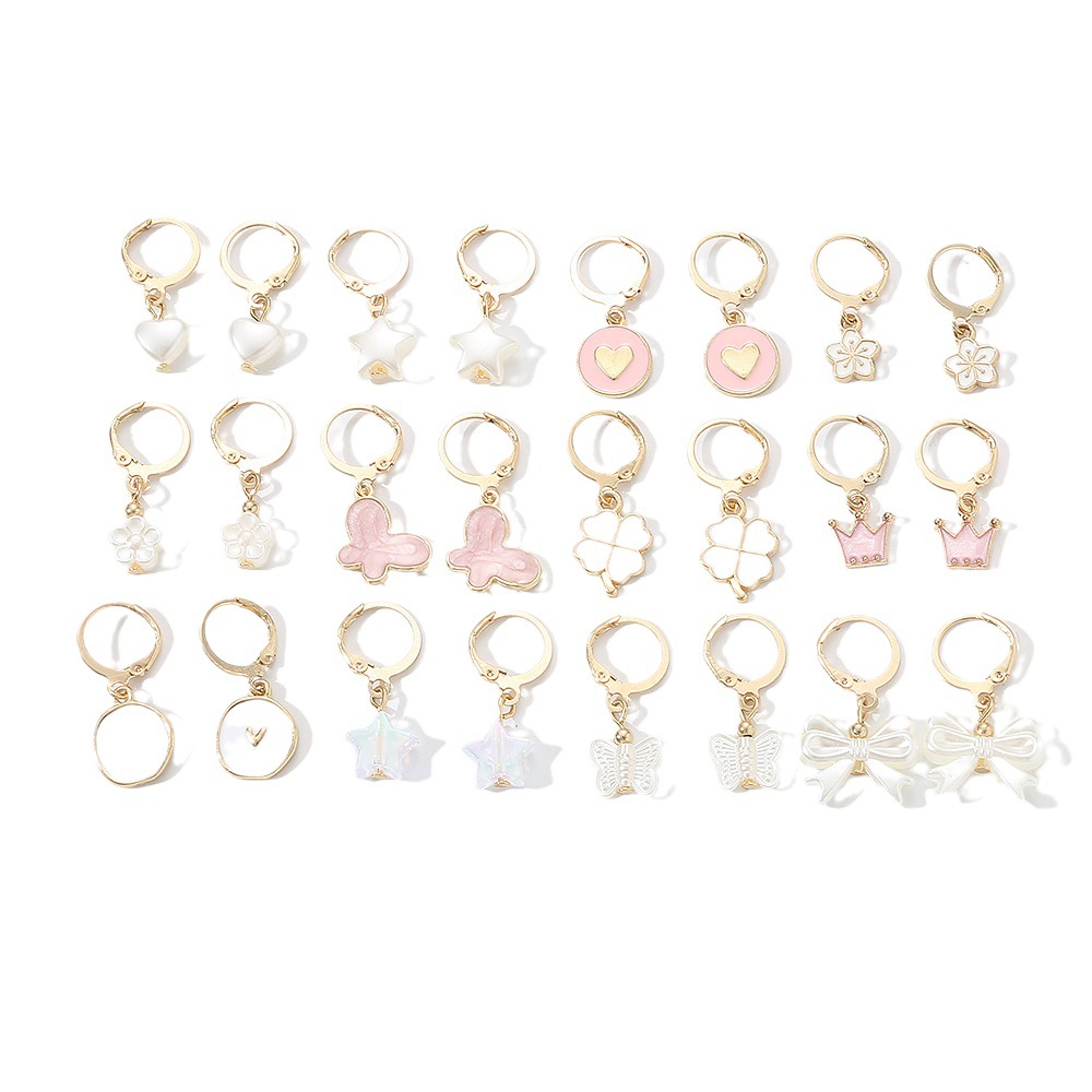 Children's Earrings Set New Butterfly Love Flower Resin Pendant Cute Girls' Ear Jewelry