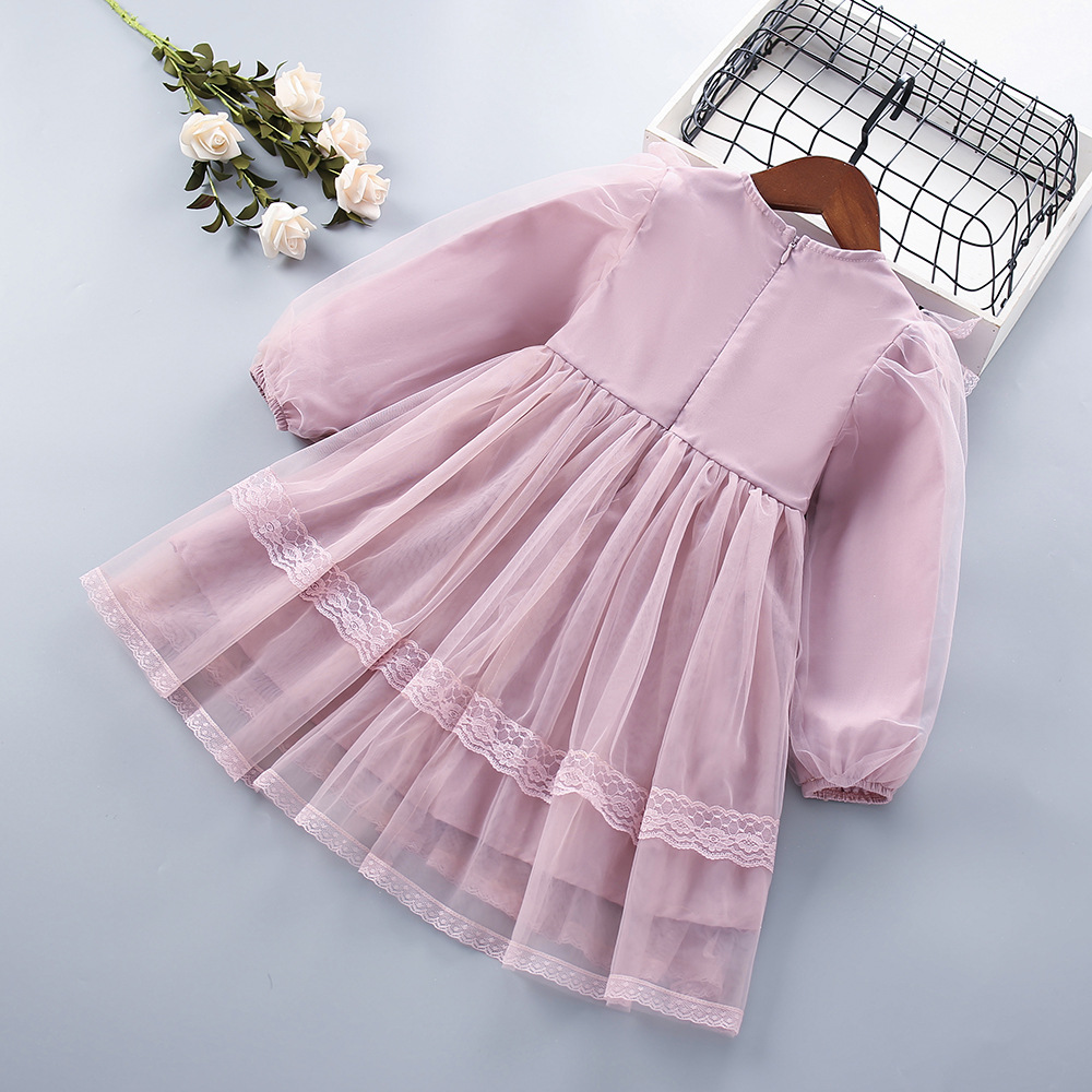 Spring and Autumn Girls' Dress Long-sleeved Korean Style Children's Wear Large-size Children's Lace Poncho Dress Children's Princess Dress