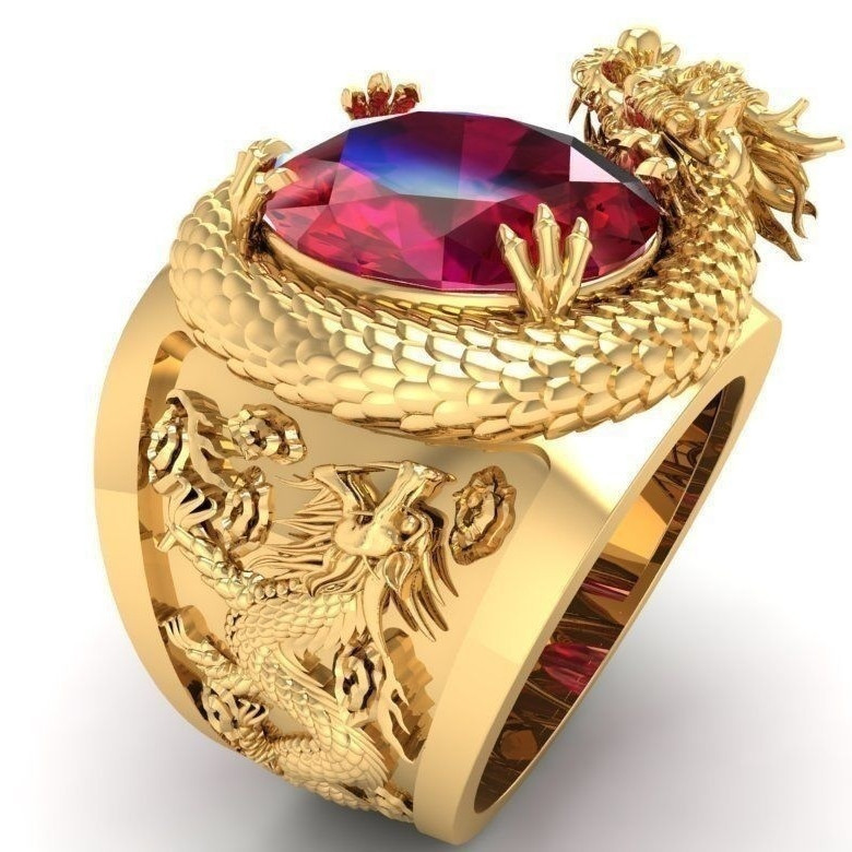 wish Amazon cross-border new European and American diamond ring men's golden domineering dragon ring factory wholesale